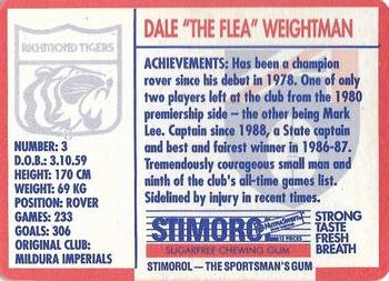 1991 Scanlens Stimorol #120 Dale Weightman Back